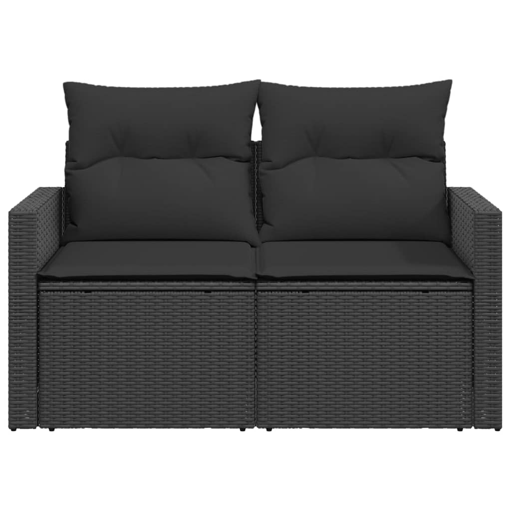 Vidaxl Sofa Ogrodowa Z Poduszkami, 2-Osobowa, Czarna, Polirattan