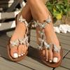 Große Damenschuhe Sommer Neu Strass Schmetterling Flache Schuhe Mode Transparente Ein-Wort-Sandalen