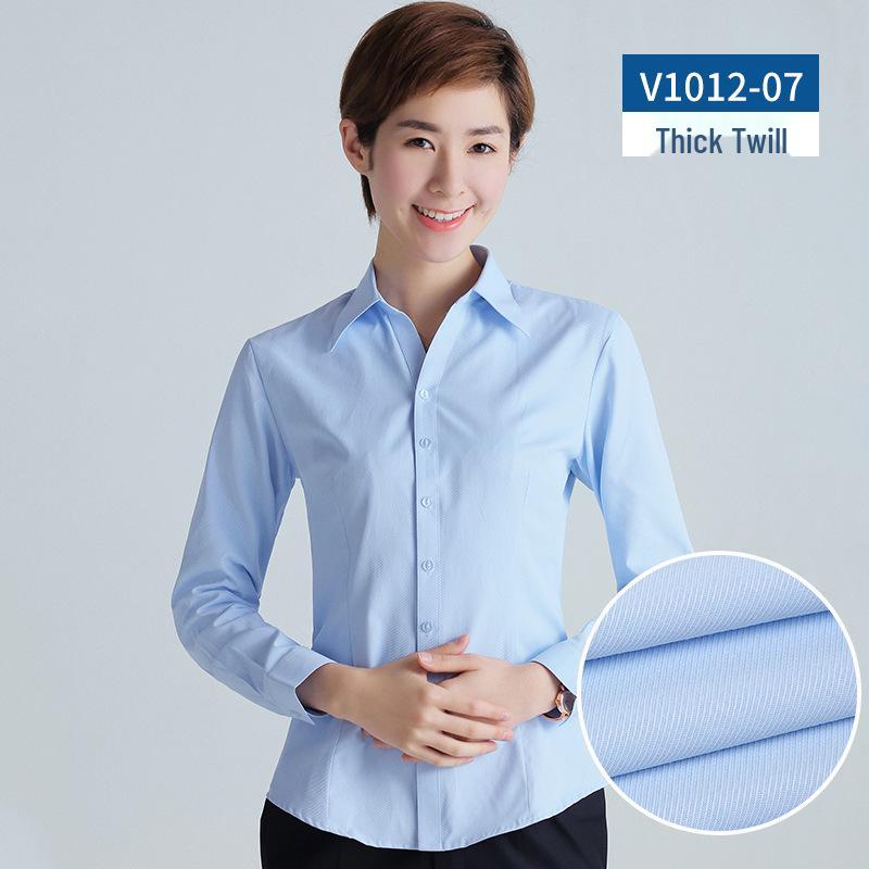 Women's 2025 Long-Sleeved White V-Neck Cotton Shirt - Slim Fit Professional Wear