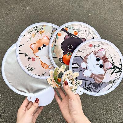 Taşınabilir Karikatür Katlanır Fan Kawaii Yaratıcı Katlanabilir Fan Serin Yaz El Fanı Uçan Disk Cep Bez Fan Çocuklar İçin Hediyeler