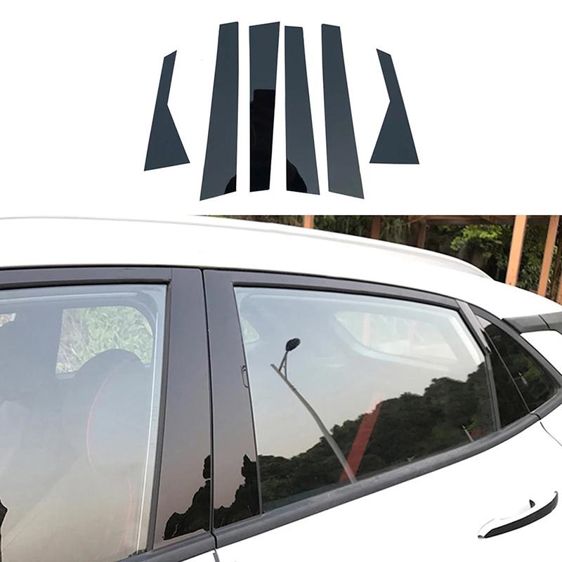 6Pcs Car Window Pillar Posts Door Trims Cover For Hyundai Kona/Kauai/Encino 2018-2023/i20 2021 2022 2023 Glossy Black Stickers