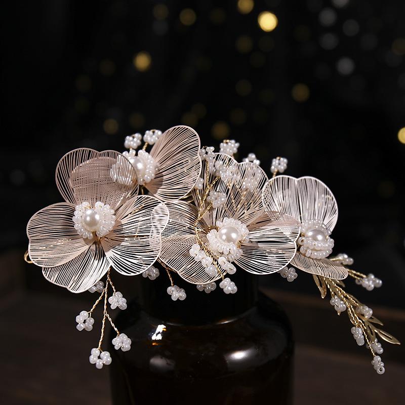 Bridal Wedding Headband Flower Pearl Hairpin Hair Accessories for Women Hair Jewelry Party Bride Headpiece Bridesmaid Gift noiva