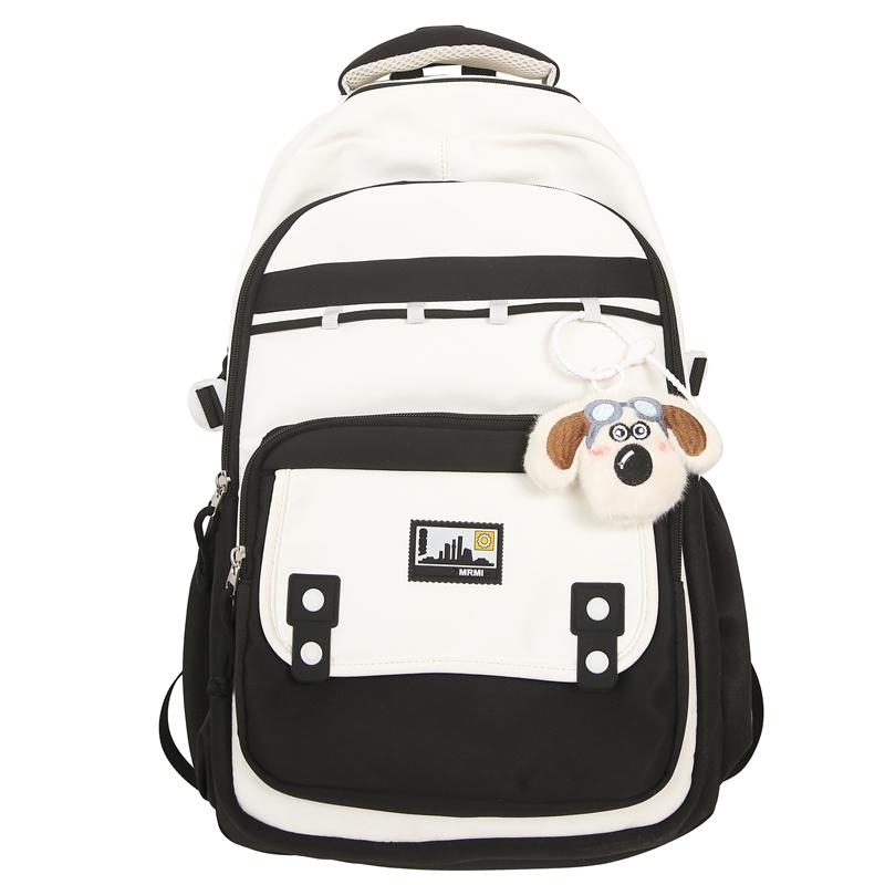 

Студенческий школьный рюкзак Женский рюкзак для компьютера большой вместимости Рюкзак с цветными блоками чёрный