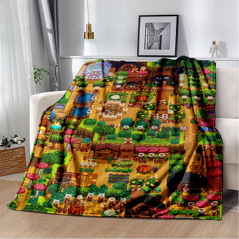 3D Stardew Valley Farm Map Game Cartoon Blanket,Soft Throw Blanket for Home Bedroom Bed Sofa Travel Picnic Cover Kids Gift