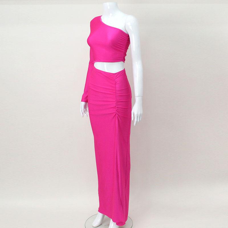 Rochie de damă Personality Create Culoare uni Umăr oblic strălucitor Cu o singură mânecă Crop Pliuri Split Cină Rochie temperament