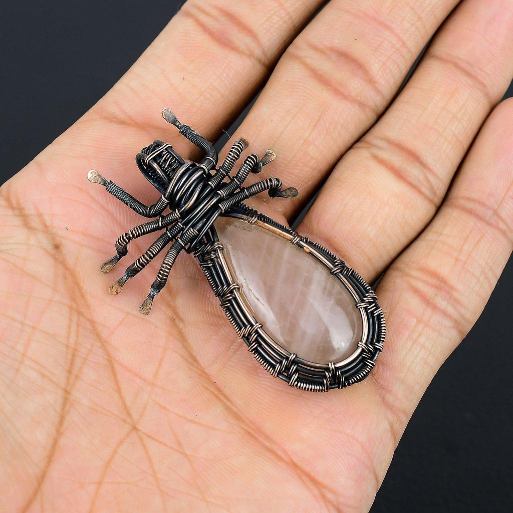 Rose Quartz Jewelry, 999 Copper Wire Wrapped Pendant Handmade Gemstone Jewelry, Gifts For Wife Brand New Pendant