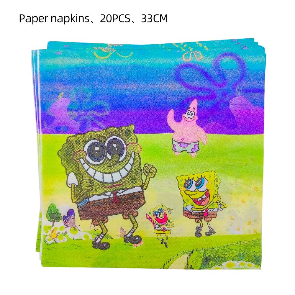 Sponge-Bob Birthday Party Decoration For Kids Toy Aluminum Foil Latex Balloon Cartoon Tableware Event Supplies Banner Backdrops