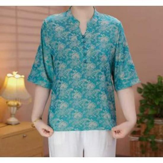 

Breathable Mid-Sleeve Plus Size Chinese Style T-Shirt for Middle-Aged and Elderly XL (90-105 jin)