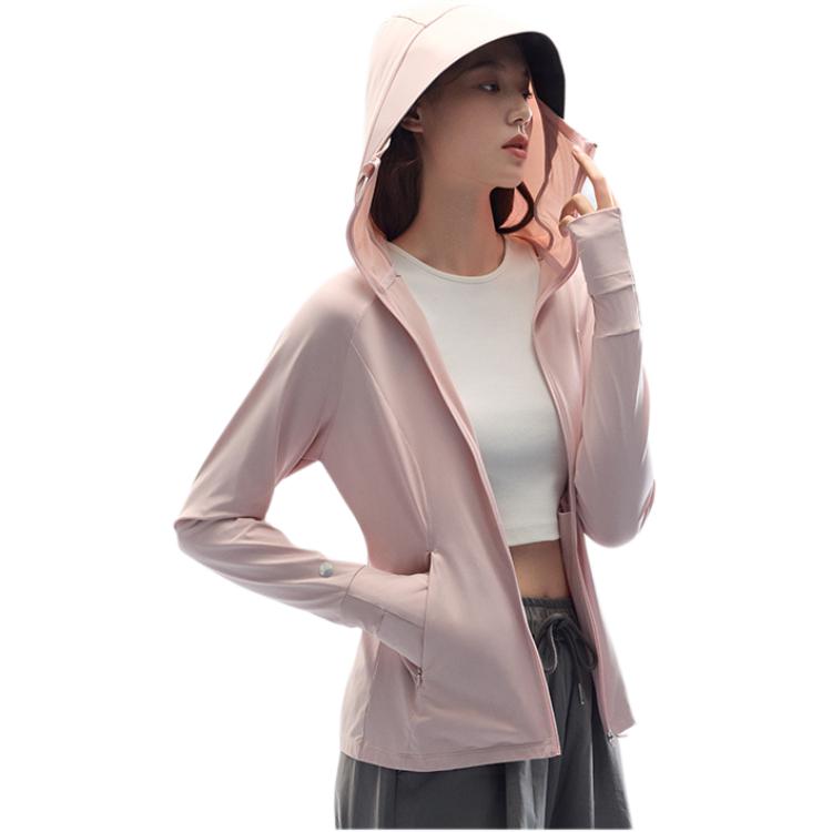 Anta Training Series Solid Color Zip-Up Hooded Comfortable Breathable Versatile Sun Protection Jacket Women jackets Mousse-Pink 962527703-2
