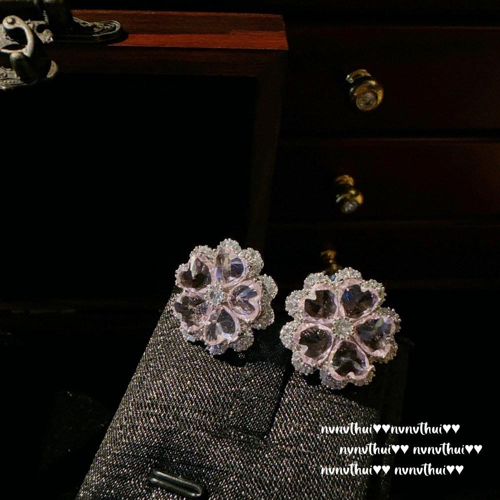 Papalacha Water Drop Gemstone Fringed Earrings, Rich Family Gold, 18K Gold Plated, Barbie Pink Flower Zircon Necklace.