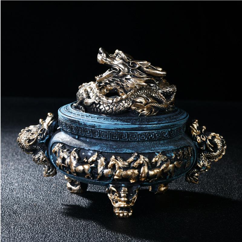 

Бронзовая Медная Рельефная Китайская Драконья Подставка для Благовоний с Крышкой-Драконом Домашний Декор Цензор Подставка для Благовоний Рисунок Дракона синий