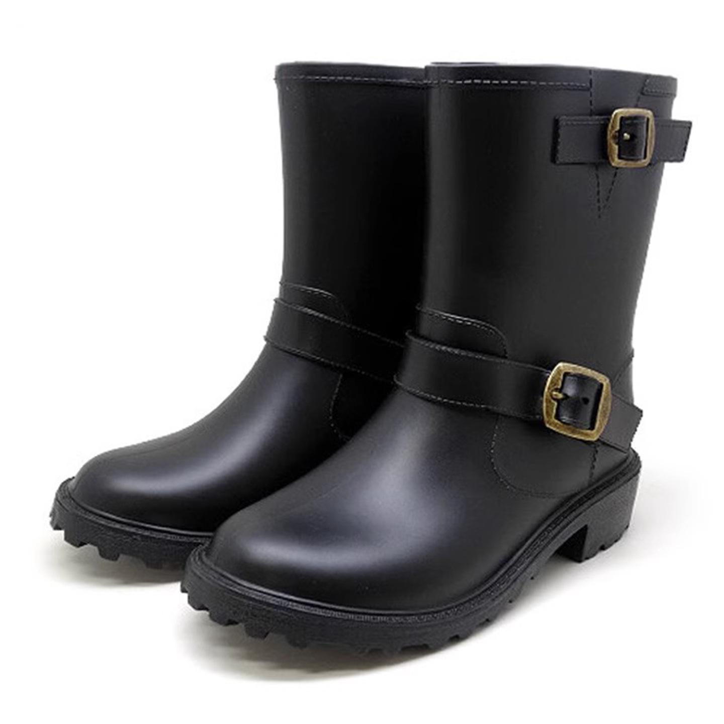 Women s Mid-Calf Non-Slip Rubber Rain Boots - Fashionable American Military Style 36 чёрный