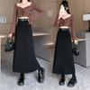 Röcke Damen Lässiger A-Linien-Rock mit hoher Taille, Herbst/Winter, mittellanger Rock mit Tasche, hoher Taille und Gürtel, Schlitzrock