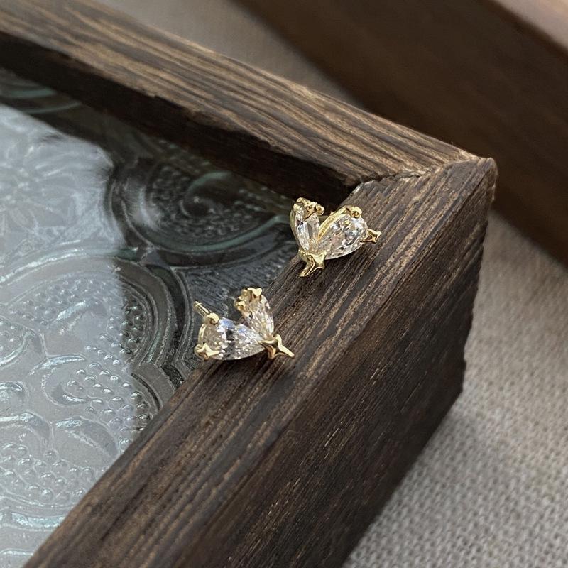 S999 Sterling Silver Heart & Star Stud Earrings for Women - Elegant, Sweet, and Exquisite Ear Accessories Sterling silver