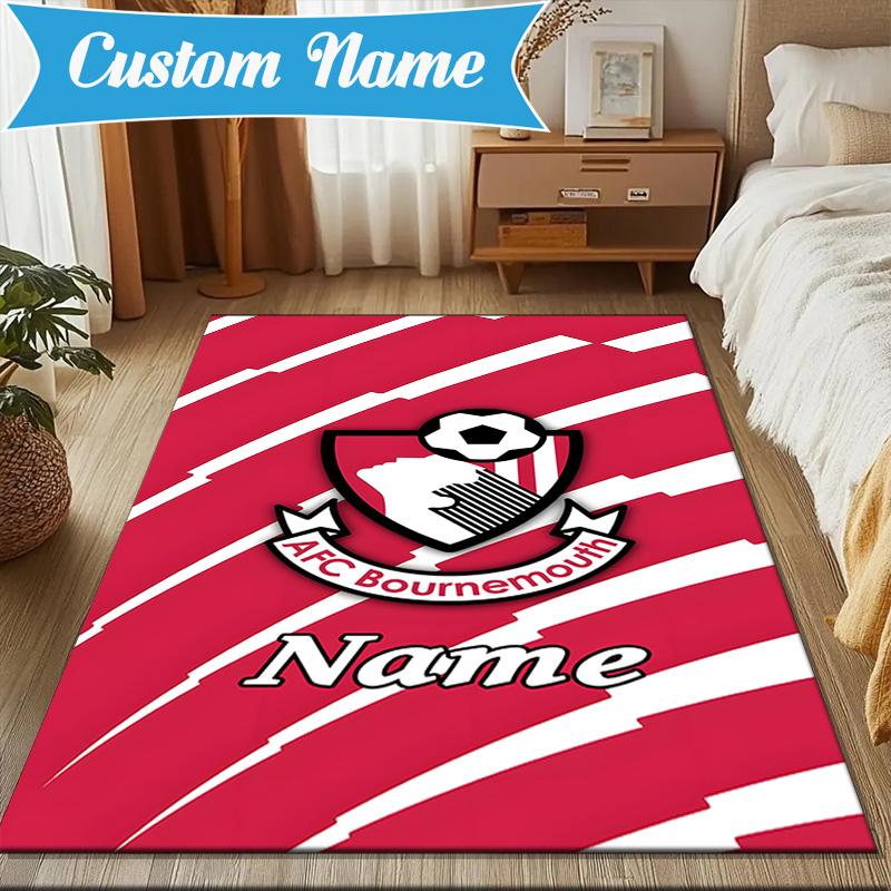 Custom Name Bournemouth Crest Rug Game Carpet, Floor Mat for Bedroom Living Room Entryway Rug, Home Decor Idea Gift for Christmas Birthday