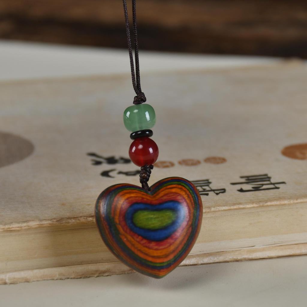 Heart-Shaped Rosewood & Green Sandalwood Carving Ornament