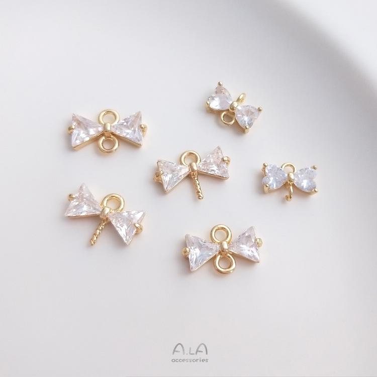 Gold-filled Zirconia Bowknot Bead Pin Pendant with Double-holed Bowtie Charm