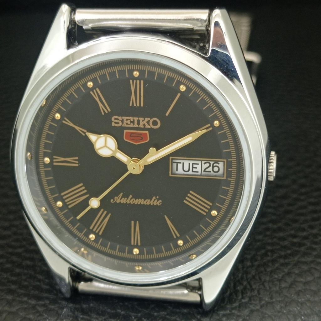 JAPAN VINTAGE REFURBISHED SEIKO 5 AUTOMATIC 6309A MENS BLACK WATCH a442147-4