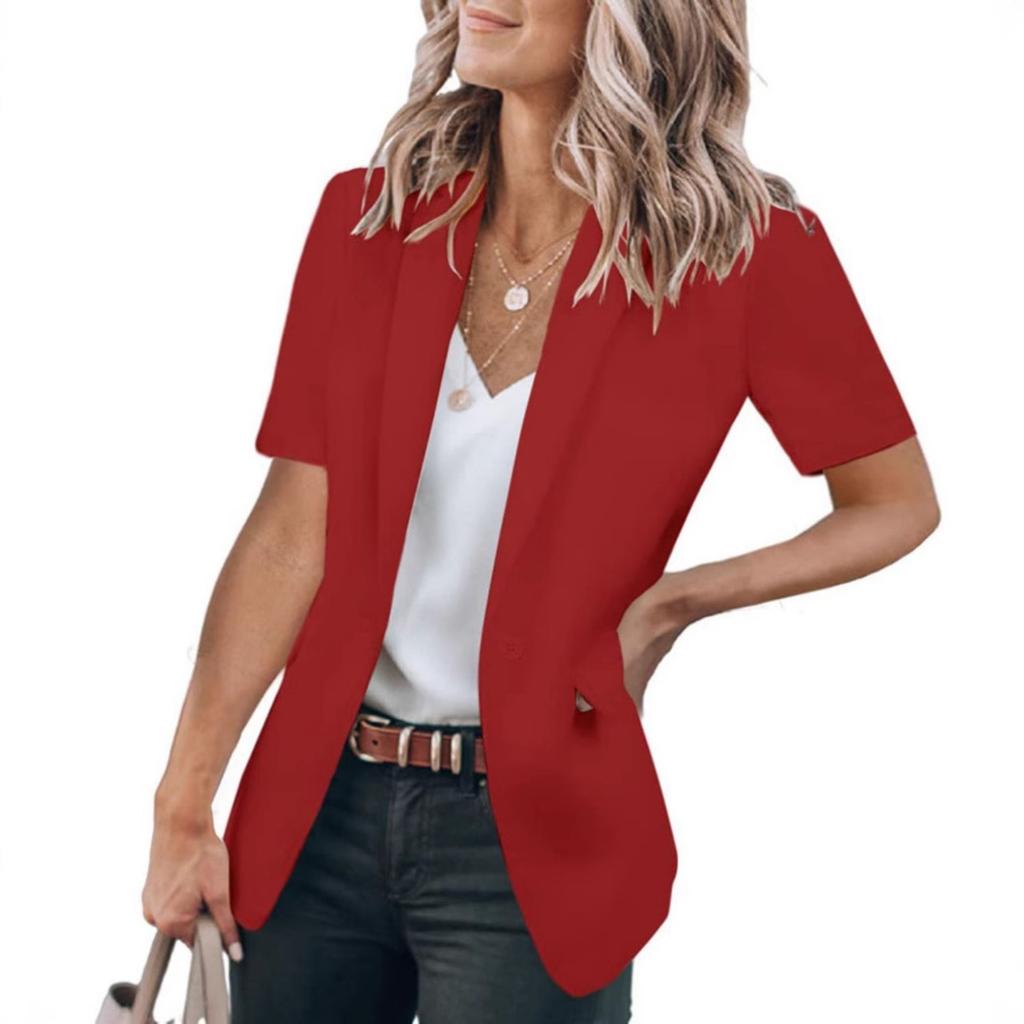 Women's Turn Down Collar Three Quarter Sleeve Loose Fit Blazer Casual Short Suit Jacket
