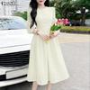 ZANZEA Women Elegant Round Neck Long Sleeve Lace Patchwork Casual Dress
