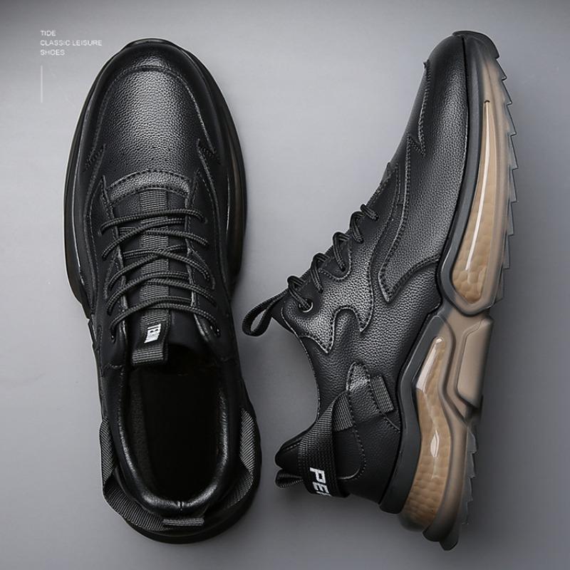 Fashion Autumn Winter Platform Leather Velvet Sneakers for Women Designer Soft-soled Men's Shoes Fashion Black Increase Sport Shoes Male