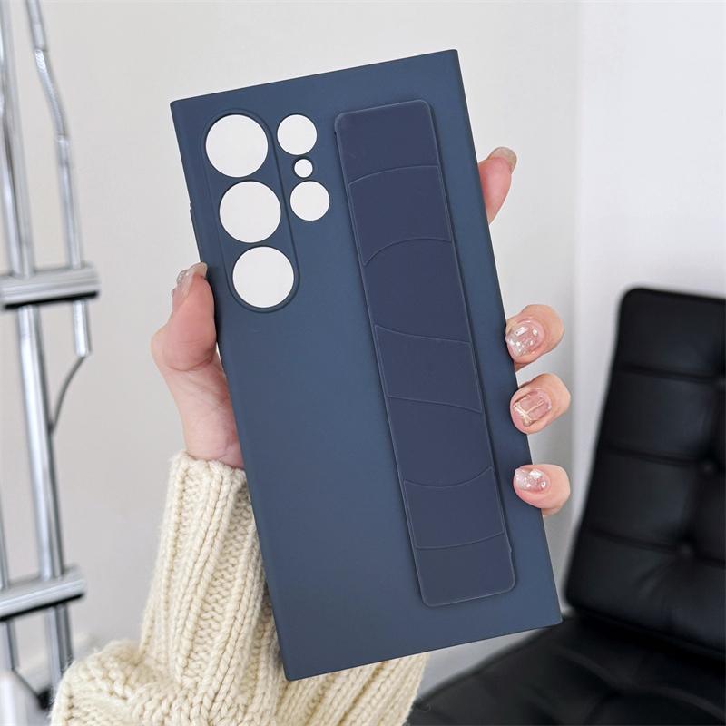 Handheld Silicone Elastic Wrist Strap Hard PC Phone Case For Samsung Galaxy S25 S24 S23 Ultra Plus Matte Clear Shockproof Cover