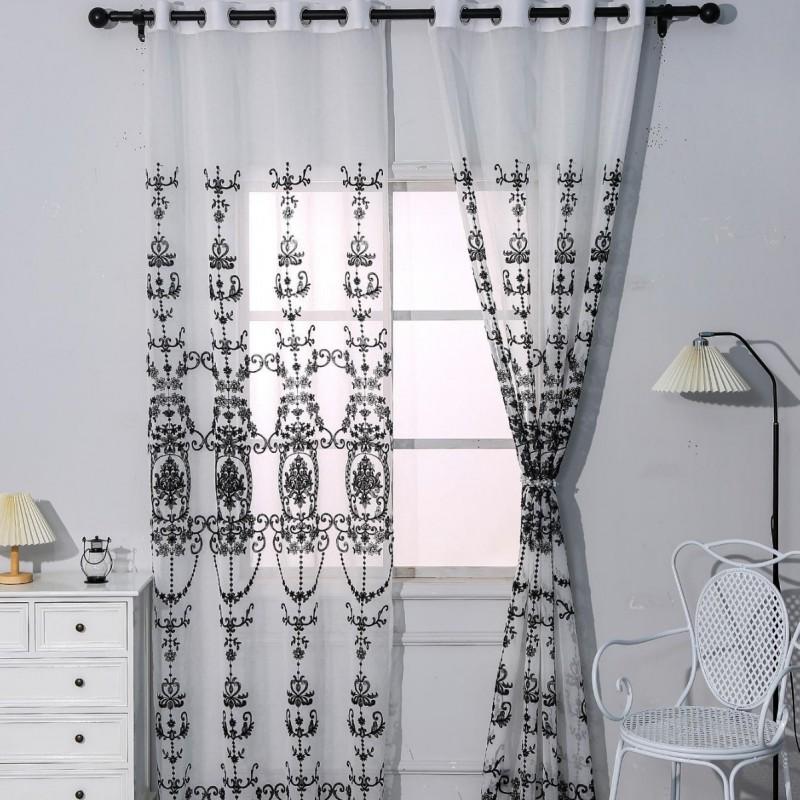 Modern Simple White Embroidered Sheer Curtain Living Room Bedroom Balcony Partition Light Filtering