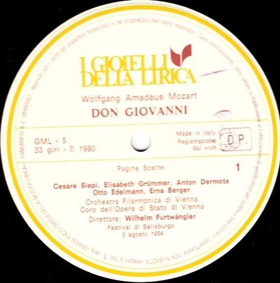 

LP Record WOLFGANG AMADEUS MOZART CESARE SI Don Giovanni Pagine Scelte GML5 Longanesi Perio 1980 Italy Classical Used