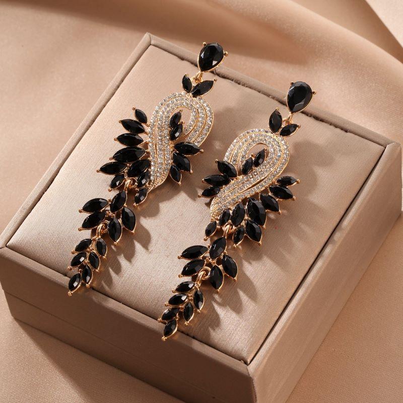 Mode Lange Blattfarbige Fransenohrringe Weiblichkeit Exquisite Blätter Musiknote Tropfenförmige Diamantohrringe