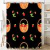 Bright Strawberry Basket Shower Curtain Modern Bathroom Decor with Black Background, Orange Stripes Green Leaves Pattern for Bat