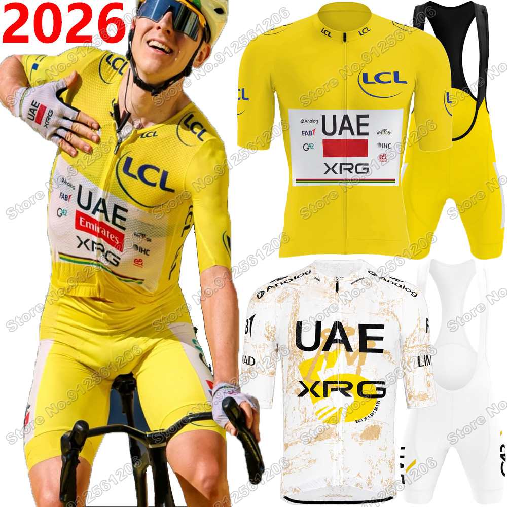 Team Radsporttrikot Set Tadej Pogačar Radsportbekleidung Gelb Grün Rot Gepunktet Weiß Rennrad Trikot Trägerhose