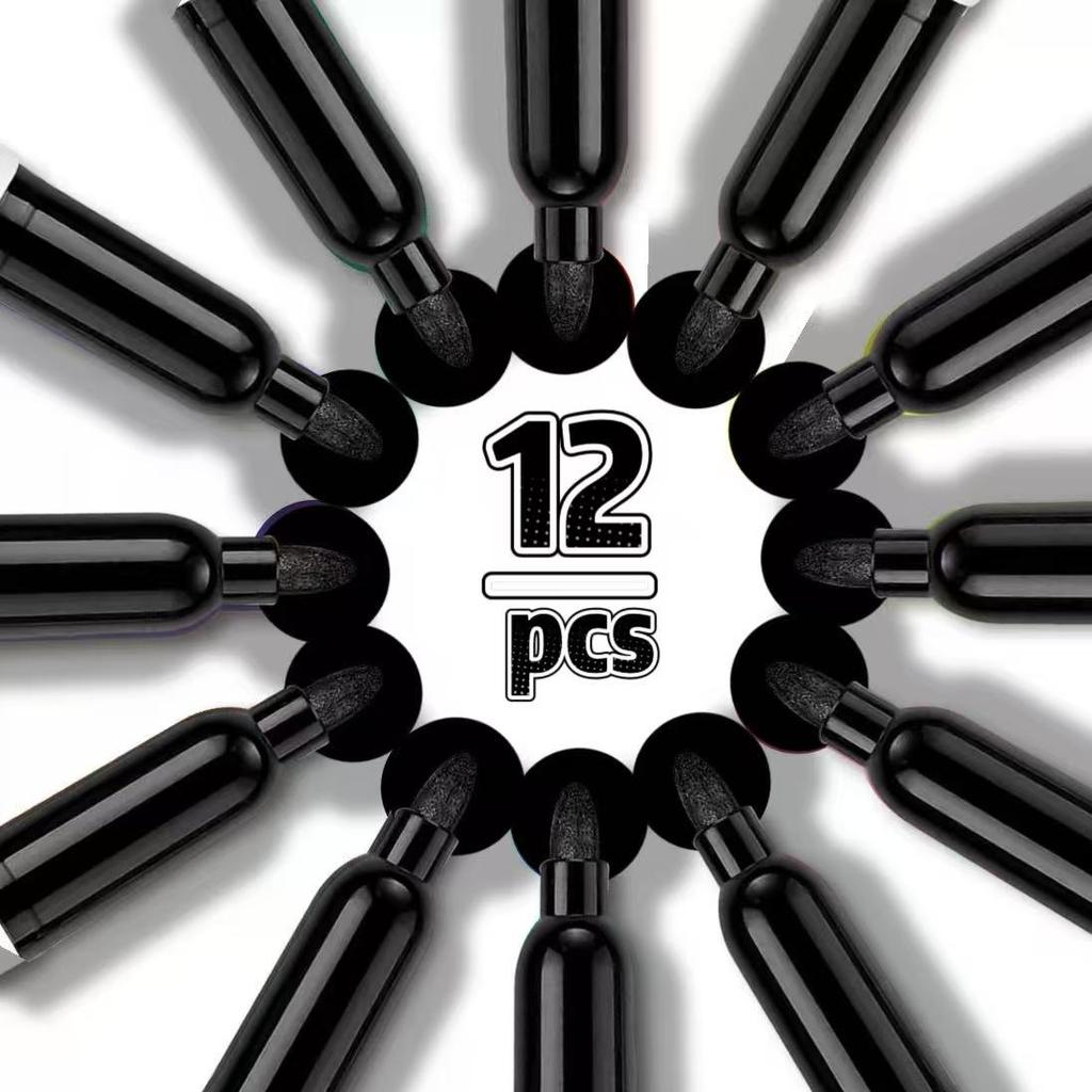12pcs Black large-capacity erasable marker pen for whiteboard, with water-based ink.
