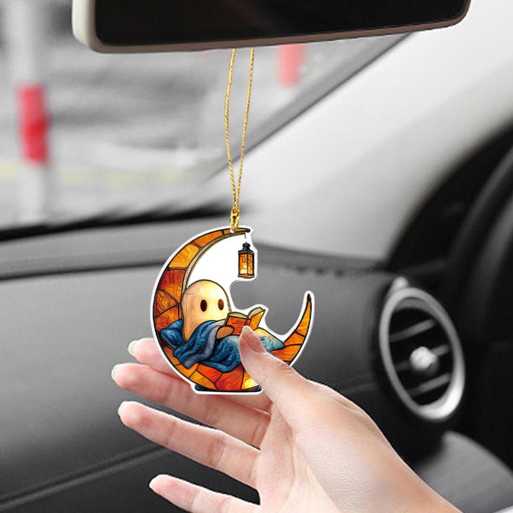 Ghost Ornaments For Tree Reading Ghost Halloween Tree Ornaments Bag Charm Halloween Decorations 2D Acrylic For Indoor Outdoor