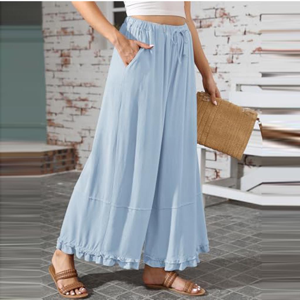 Pantaloni Casual da Donna a tinta unita, larghi, a gamba dritta