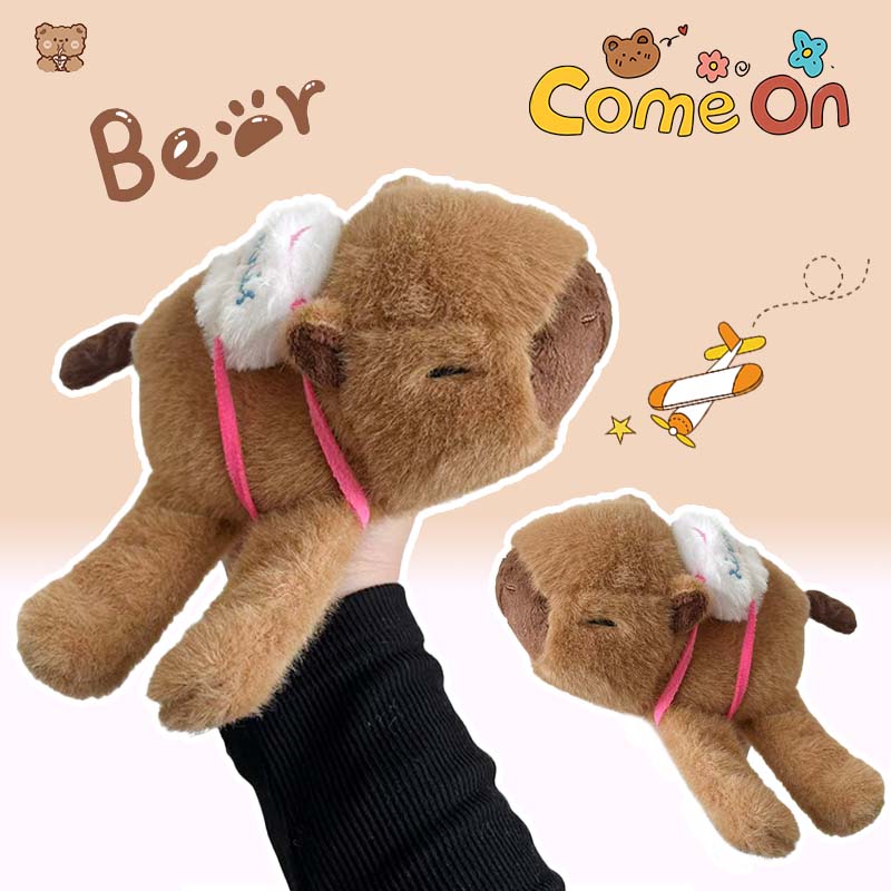 Dolphin Puff Ring Plush Toy Dark Brown Plush Doll Simulation Animal with Bad Hands, Backpack, Tail Can Shake