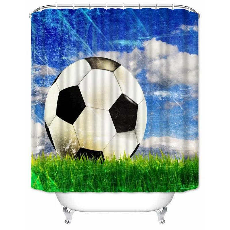 Soccer Shower Curtain Football Sports Theme Waterproof Bathroom Polyester Fabric Bathtub Curtain with Hooks for Home Decoration