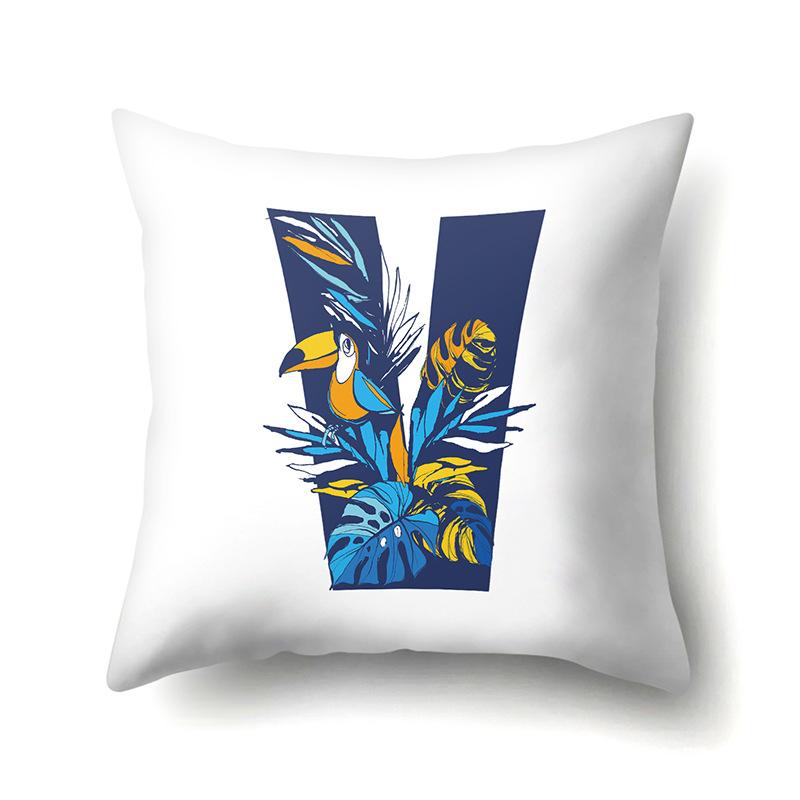 Polyester Pillowcase Tropical Plant Parrot Bird 26 English Letters Home Cushion Cover Bedside Cushion Cover