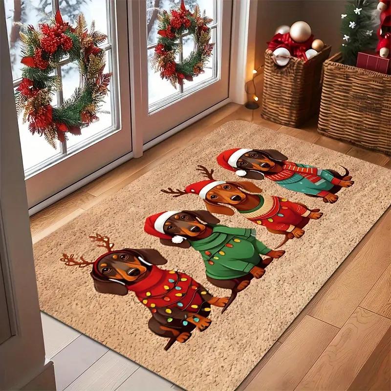 Spring Sunflower Dwarf Pattern Door Mat Christmas Entrance Door Mat Bathroom Kitchen Non Slip Mat Suitable for Home Decoration