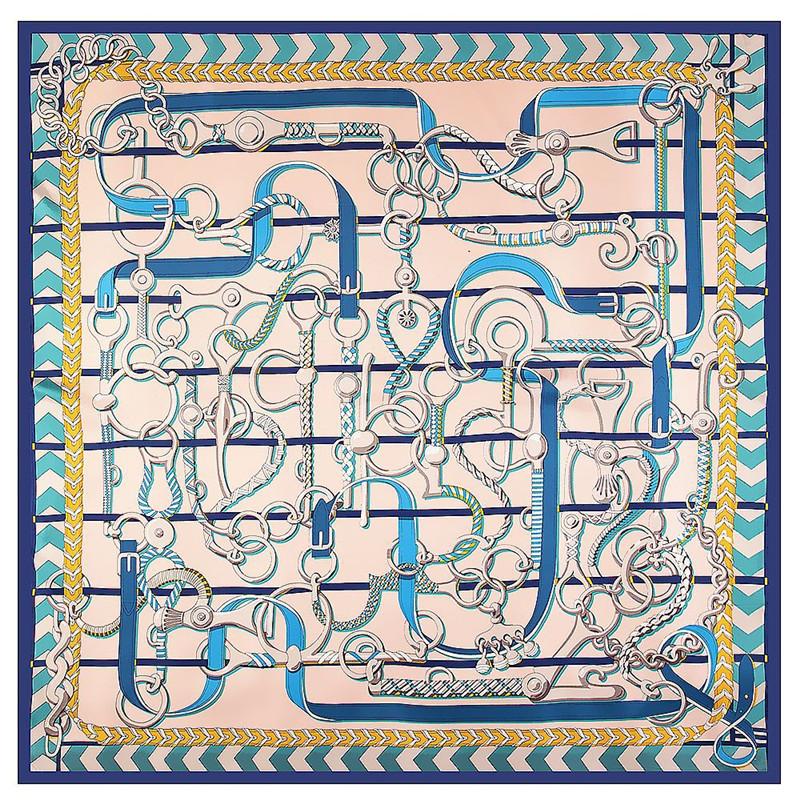 POBING 100% Twill Silk Scarf Women Saddle Melt Print Square Scarves Large Bandana Hijab Female Head Scarf Silk Foulards 130CM