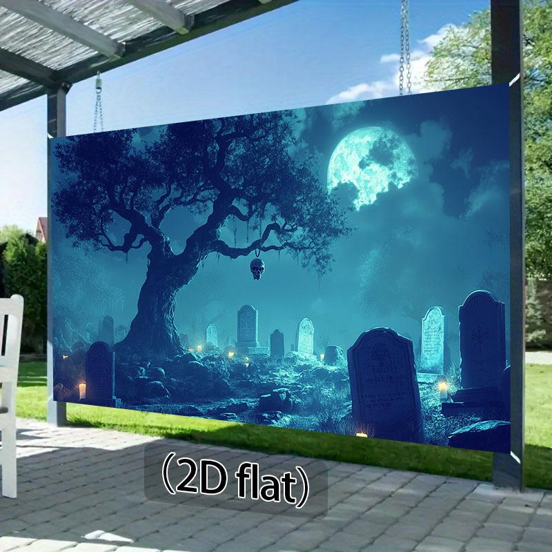Full Moon Ghost Tomb Tree and Tomb Scene Suitable for Parties Events and Photography - No Electricity Required
