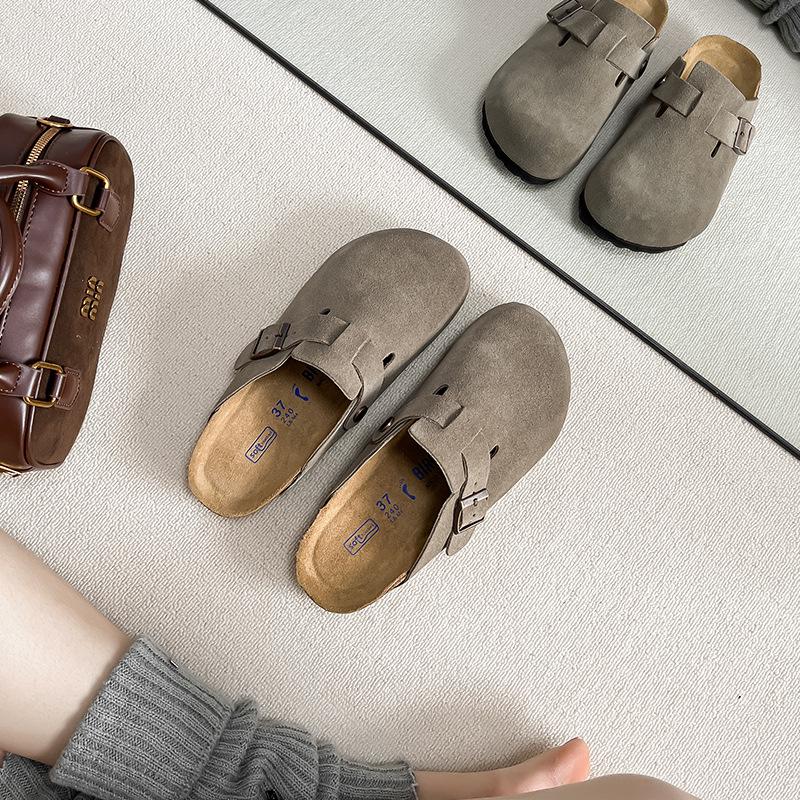 BK Čisté Originálne Kožené Unisex Drevené Šľapky s Hrúbkou Korkovou Podrážkou, Ležérne Papuče s Otvorenou Špičkou