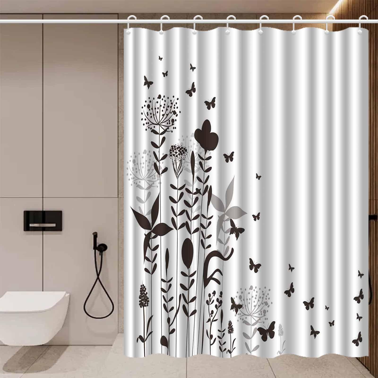

1pcs Modern Simple Silhouette Plant Flower Butterfly Shower Curtain, High-end Elegant Bathroom Curtain, Bathroom Decor 90X180cm