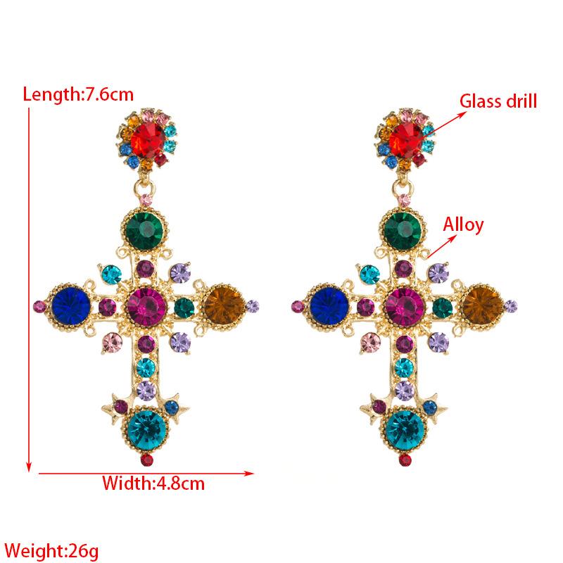 Women Long Drop Earrings Titanium Steel Alloy Pendant Earrings Acrylic Colorful Crystal Cross Geometric Ear Ornaments