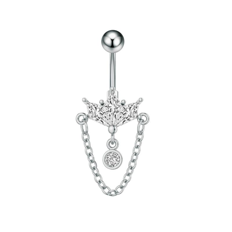 Zircon Heart Belly Button Ring For Women Girls Body Piercing Stainless Steel Navel Ring Beach Jewelry