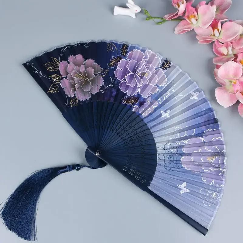 Vintage Chinese Style Portable Folding Fan Party Wedding Dance Hand Fans Summer Bamboo Craft Gift Room Decoration Ornaments New