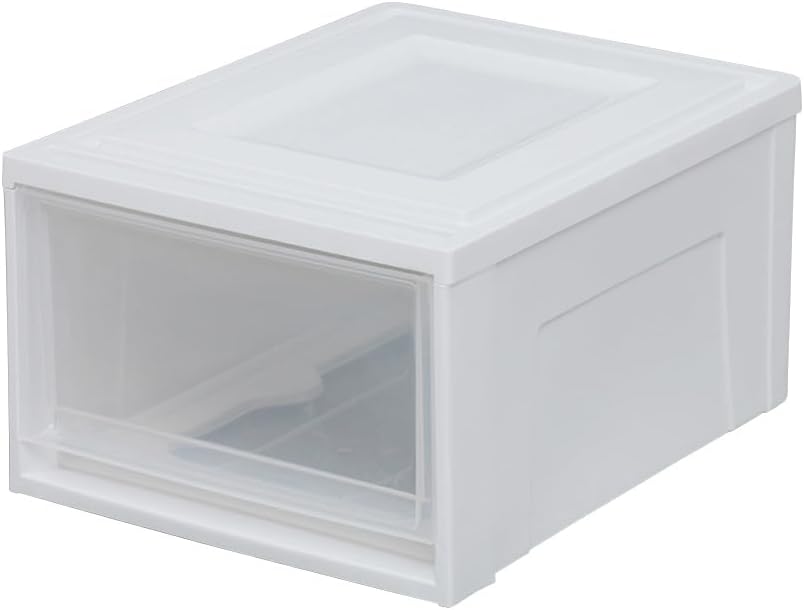Plastic Storage Case (Width 35 x Depth 45 x Height 23.2 cm) – Clothing Storage Box – Made in Japan – White/Clear