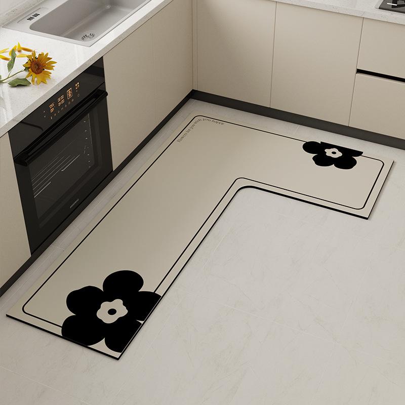 Premium L-shaped Kitchen Mats: Dirt-Resistant, Easy-Care, Quick-Dry Diatom Mud for Absorbing Water & Oil
