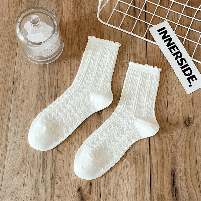 Female Summer Thin Pure Color Sweet Lace In The Tube Stack Socks