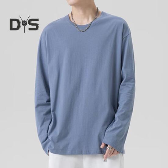 Pánské tričko s kulatým výstřihem, dlouhým rukávem, jednobarevné, pulovr, topy volného střihu, měkké prodyšné tričko, domácí posilovna, streetové oblečení