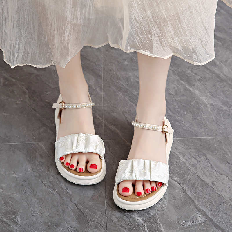 Fashion Thick Heeled Ecoleather Beach For Water Sport Flat Slippers Shoes Women's Slide Sandal Sneakers Boty Obuv Celebrity Luxe